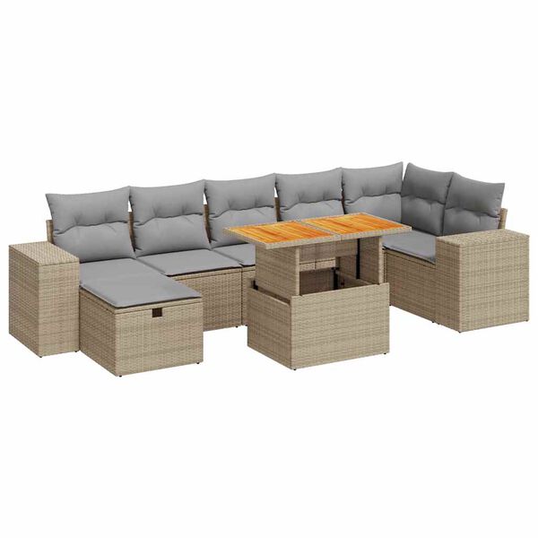 vidaXL Salon de jardin avec coussins 5 pcs beige r&eacute;sine tress&eacute;e acacia