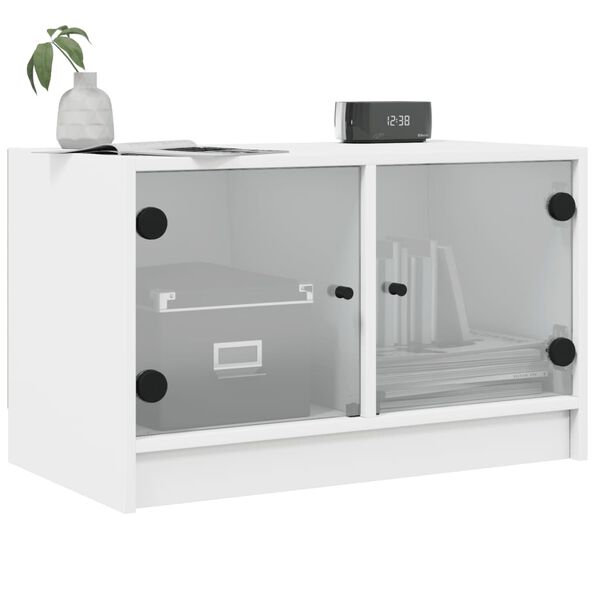 vidaXL Meuble TV avec portes en verre blanc 68x37x42 cm