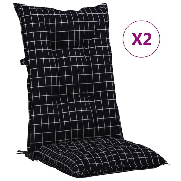 vidaXL Coussins de chaise jardin &agrave; dossier haut lot de 2 carreaux noir
