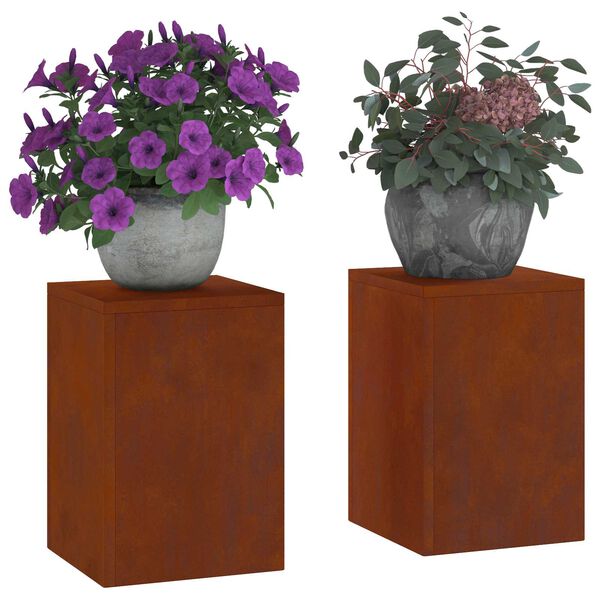 vidaXL Support de Plante 2 pcs Rouill&eacute; 24 x 24 x 35 cm Acier patin&eacute;