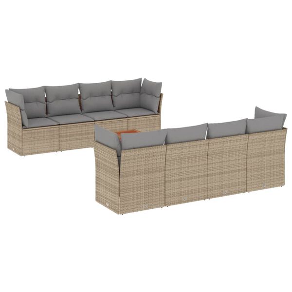 vidaXL Salon de jardin avec coussins 9pcs m&eacute;lange beige r&eacute;sine tress&eacute;e