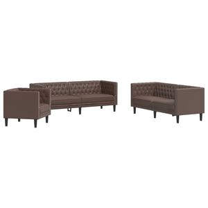 vidaXL Ensemble de canap&eacute; Chesterfield 3 pcs marron similicuir