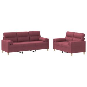 vidaXL Ensemble de canap&eacute;s 2 pcs avec coussins rouge bordeaux tissu