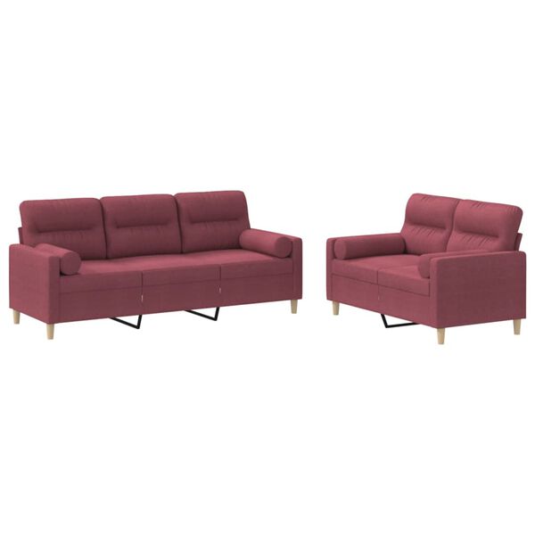 vidaXL Ensemble de canap&eacute;s 2 pcs avec coussins rouge bordeaux tissu