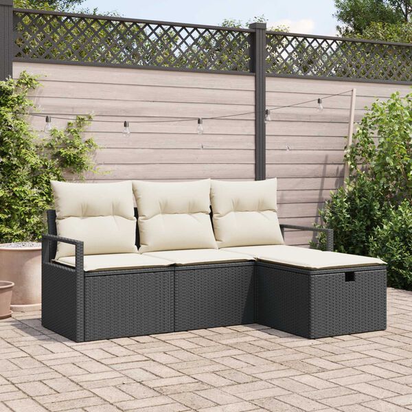 vidaXL Ensemble de canap&eacute; de jardin avec coussin 4 pcs Noir Poly rotin