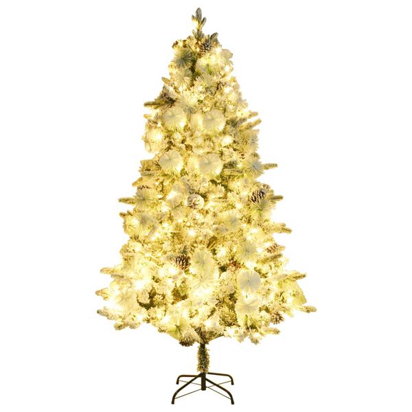 vidaXL Sapin de No&euml;l pr&eacute;-&eacute;clair&eacute; avec neige floqu&eacute;e/c&ocirc;nes 225cm PVC/PE