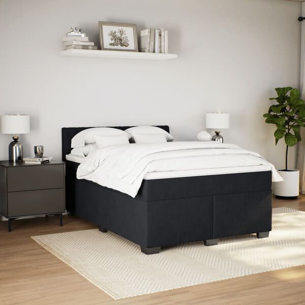 vidaXL Sommier &agrave; lattes de lit avec matelas Noir 140x190 cm Velours