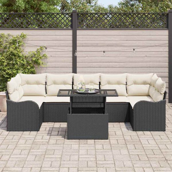 vidaXL Ensemble de canap&eacute; de jardin avec coussin 8 pcs Noir Poly rotin