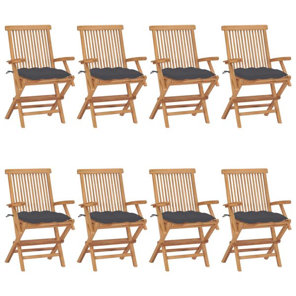 vidaXL Chaises de jardin avec coussins anthracite lot de 8 Teck massif