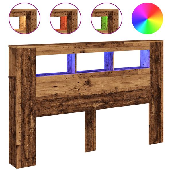 vidaXL T&ecirc;te de lit &agrave; LED vieux bois 160x18,5x103,5cm bois d'ing&eacute;nierie