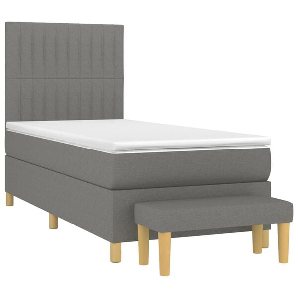 vidaXL Sommier &agrave; lattes de lit avec matelas Gris fonc&eacute; 90x200 cm Tissu