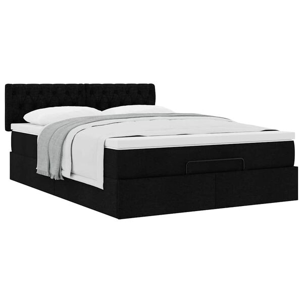 vidaXL Lit ottoman avec matelas noir 140x200 cm tissu