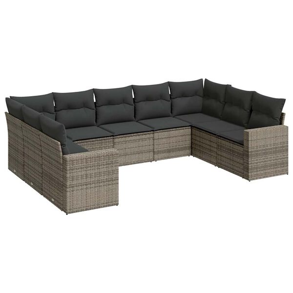 vidaXL Salon de jardin 9 pcs avec coussins gris résine tressée