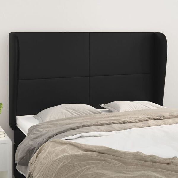 vidaXL T&ecirc;te de lit avec oreilles Noir 147x23x118/128 cm Similicuir