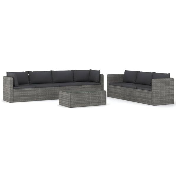 vidaXL Salon de jardin 8 pcs avec coussins résine tressée gris
