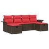 vidaXL Ensemble de canap&eacute; de jardin 6 pc Marron et rouge polyrotin
