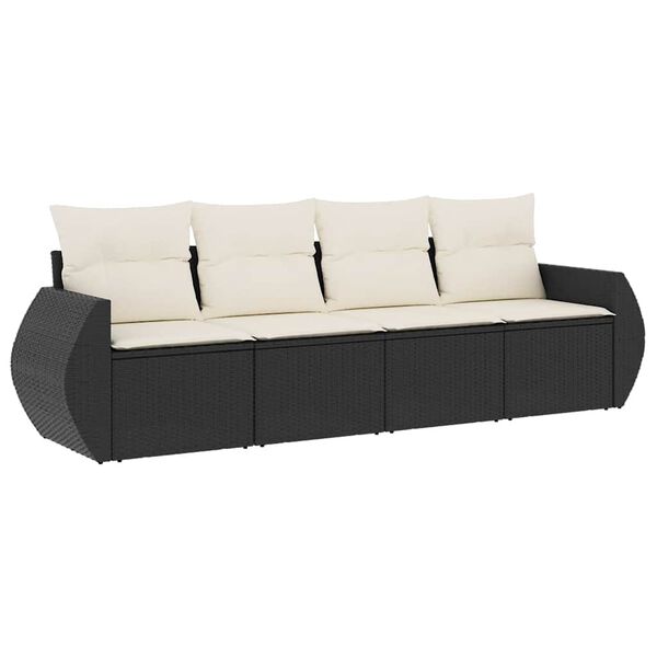 vidaXL Salon de jardin 4 pcs avec coussins noir résine tressée
