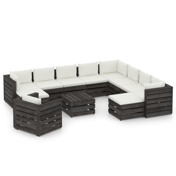 vidaXL Salon de jardin 12 pcs avec coussins gris bois impr&eacute;gn&eacute;