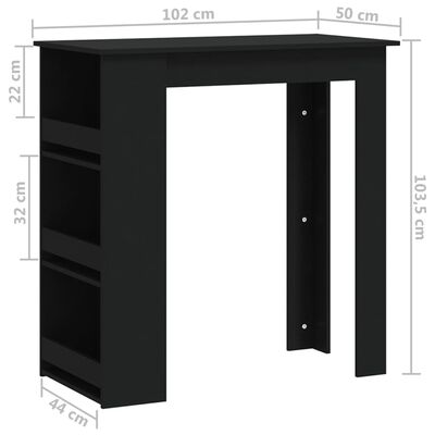 vidaXL Table de bar avec rangement Noir 102x50x103,5 cm Aggloméré