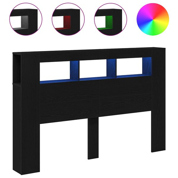 vidaXL Tête de lit LED avec étagère Chêne noir 160 x 18,5 x 103,5 cm