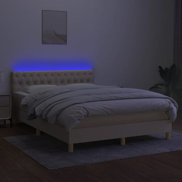 vidaXL Sommier &agrave; lattes de lit avec matelas LED Cr&egrave;me 140x200 cm Tissu