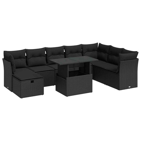 vidaXL Salon de jardin 9 pcs avec coussins noir r&eacute;sine tress&eacute;e