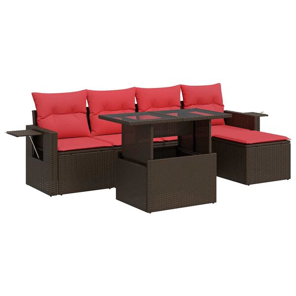 vidaXL Salon de jardin avec coussins 6 pcs marron r&eacute;sine tress&eacute;e acacia