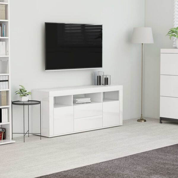 vidaXL Meuble TV Blanc brillant 120x30x50 cm Bois d'ingénierie