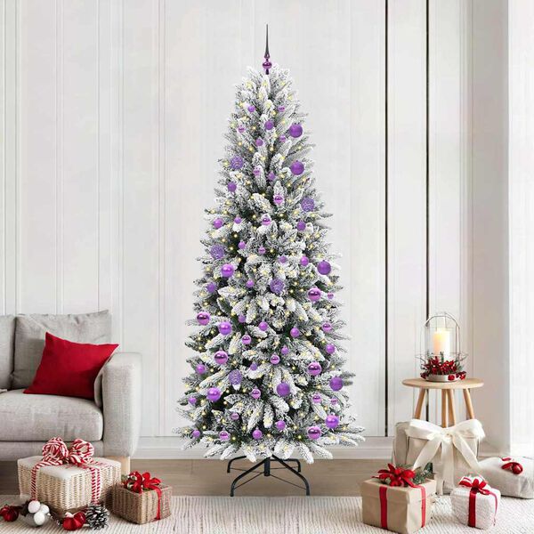 vidaXL Sapin de No&euml;l artificiel avec 300 LED avec support Blanc 210 cm