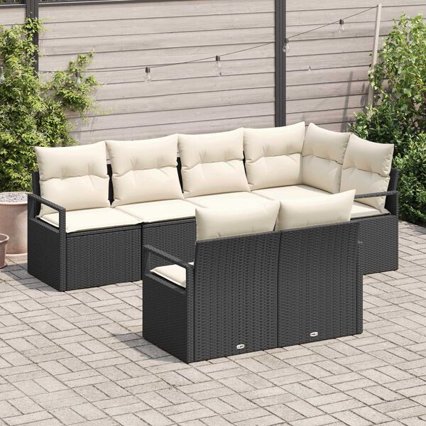 vidaXL Ensemble de canap&eacute; de jardin 7 pcs Noir et Blanc polyrotin