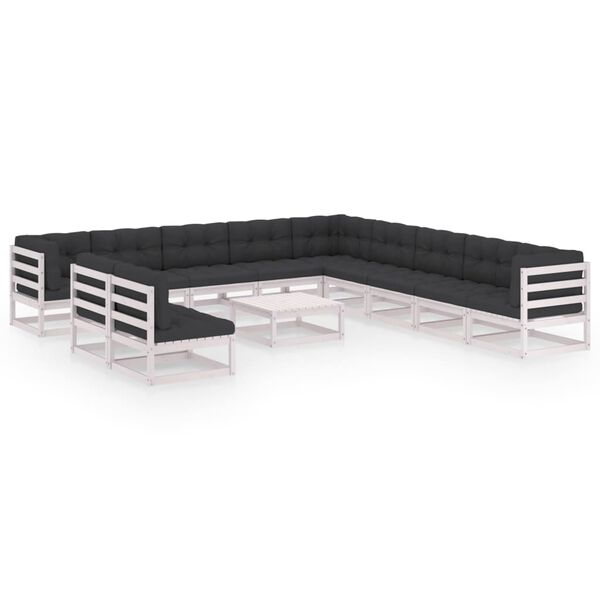 vidaXL Salon de jardin 12 pcs avec coussins Blanc Bois de pin massif