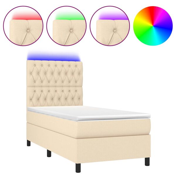 vidaXL Sommier &agrave; lattes de lit et matelas et LED Cr&egrave;me 80x200 cm Tissu