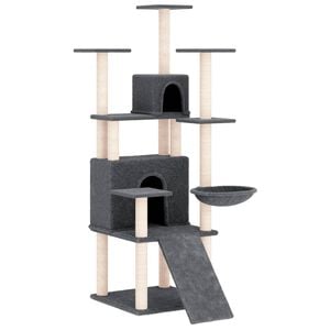 vidaXL Arbre &agrave; chat avec griffoirs en sisal Gris fonc&eacute; 154 cm