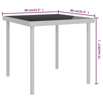 vidaXL Table à dîner d'extérieur Gris clair 80x80x72 cm Verre et acier