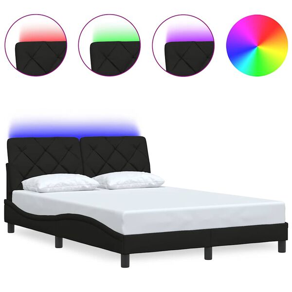 vidaXL Cadre de lit avec LED sans matelas noir 120x200 cm tissu