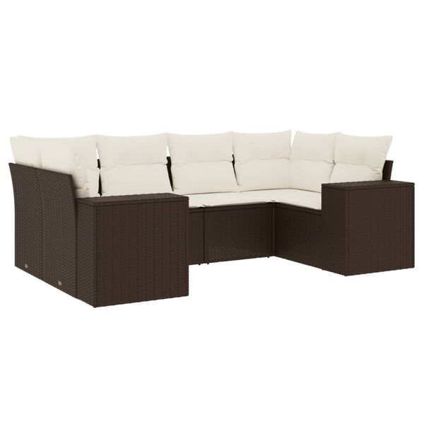 vidaXL Salon de jardin avec coussins 6 pcs marron r&eacute;sine tress&eacute;e