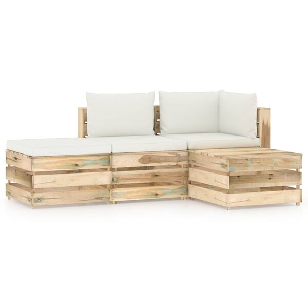 vidaXL Salon de jardin 4 pcs avec coussins vert bois impr&eacute;gn&eacute;