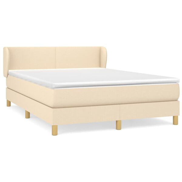 vidaXL Sommier &agrave; lattes de lit avec matelas Cr&egrave;me 140x190 cm Tissu