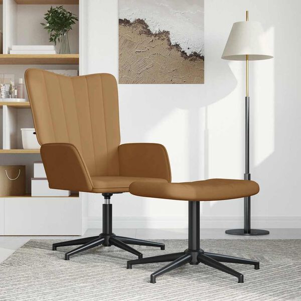 vidaXL Chaise de relaxation avec repose-pied Marron Velours