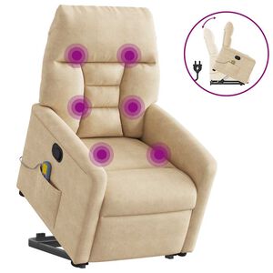 vidaXL Fauteuil inclinable de massage cr&egrave;me tissu microfibre