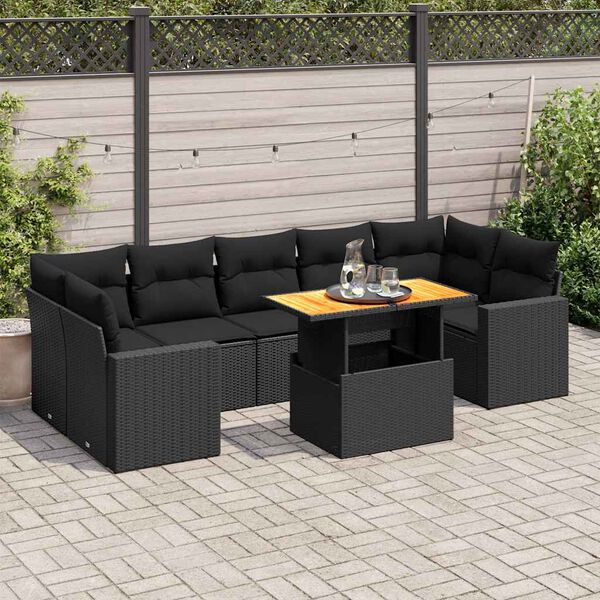vidaXL Salon de jardin 8 pcs avec coussins noir r&eacute;sine tress&eacute;e