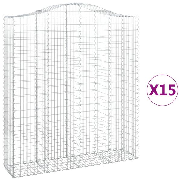 vidaXL Paniers &agrave; gabions arqu&eacute;s 15 pcs 200x50x220/240 cm Fer galvanis&eacute;