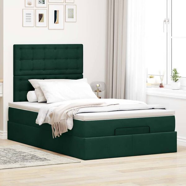 vidaXL Cadre de lit ottoman avec matelas vert fonc&eacute; 120x190 cm velours