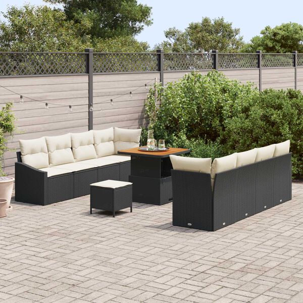vidaXL Ensemble de canap&eacute; de jardin avec coussin 11 pcs Noir et Cr&egrave;me