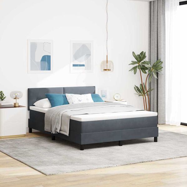 vidaXL Lit &agrave; ressorts avec matelas Gris fonc&eacute; 160 x 200 cm Velours