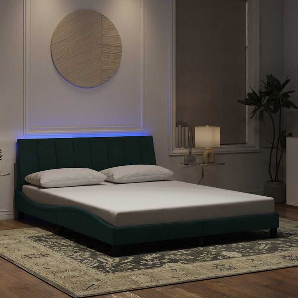 vidaXL Cadre de lit avec LED sans matelas Hanko vert foncé 160x200 cm velours