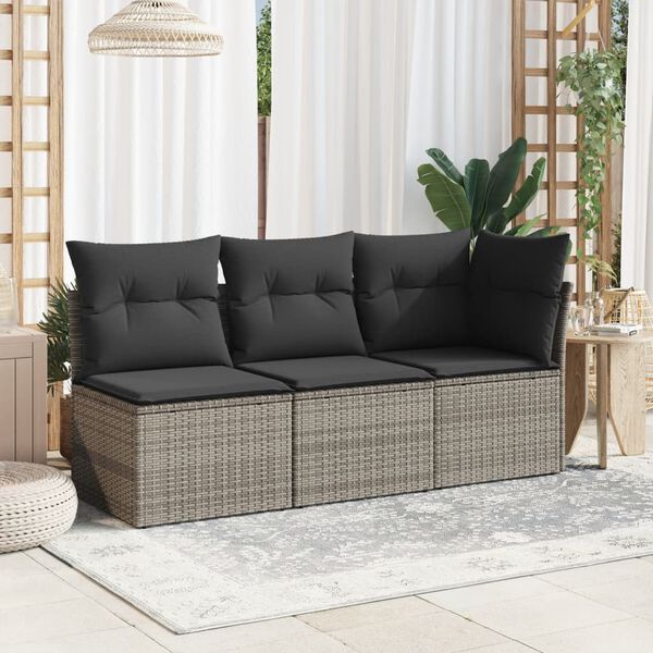 vidaXL Canapé de jardin sans accoudoirs coussins gris résine tressée