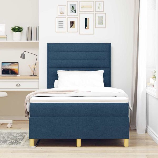 vidaXL Lit &agrave; ressorts avec matelas Bleu 120 x 190 cm tissu
