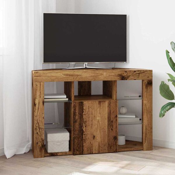 vidaXL Meuble TV LED d'Angle Bois ancien 100x40x68cm Bois d'ing&eacute;nierie