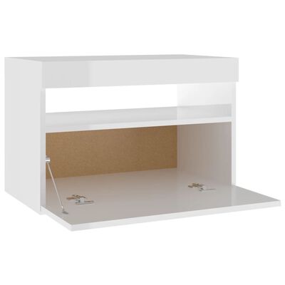 vidaXL Table de chevet avec lumières LED blanc brillant 60x35x40 cm